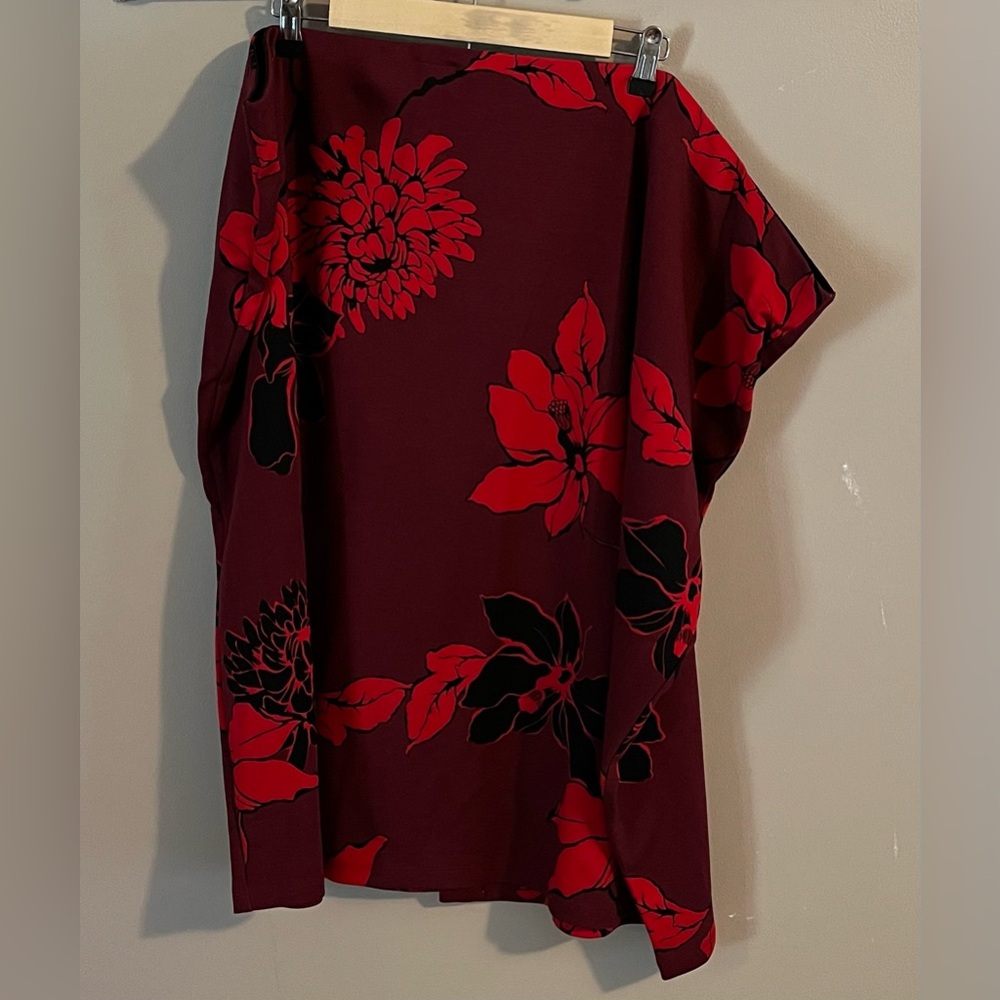 Liz Claiborne Burgundy Skirt with Red and Black Floral Print